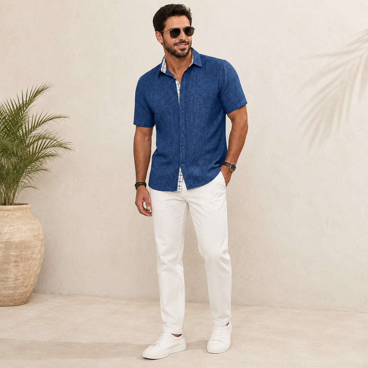 Summer Button Down Shirt With Short Sleeves For Men