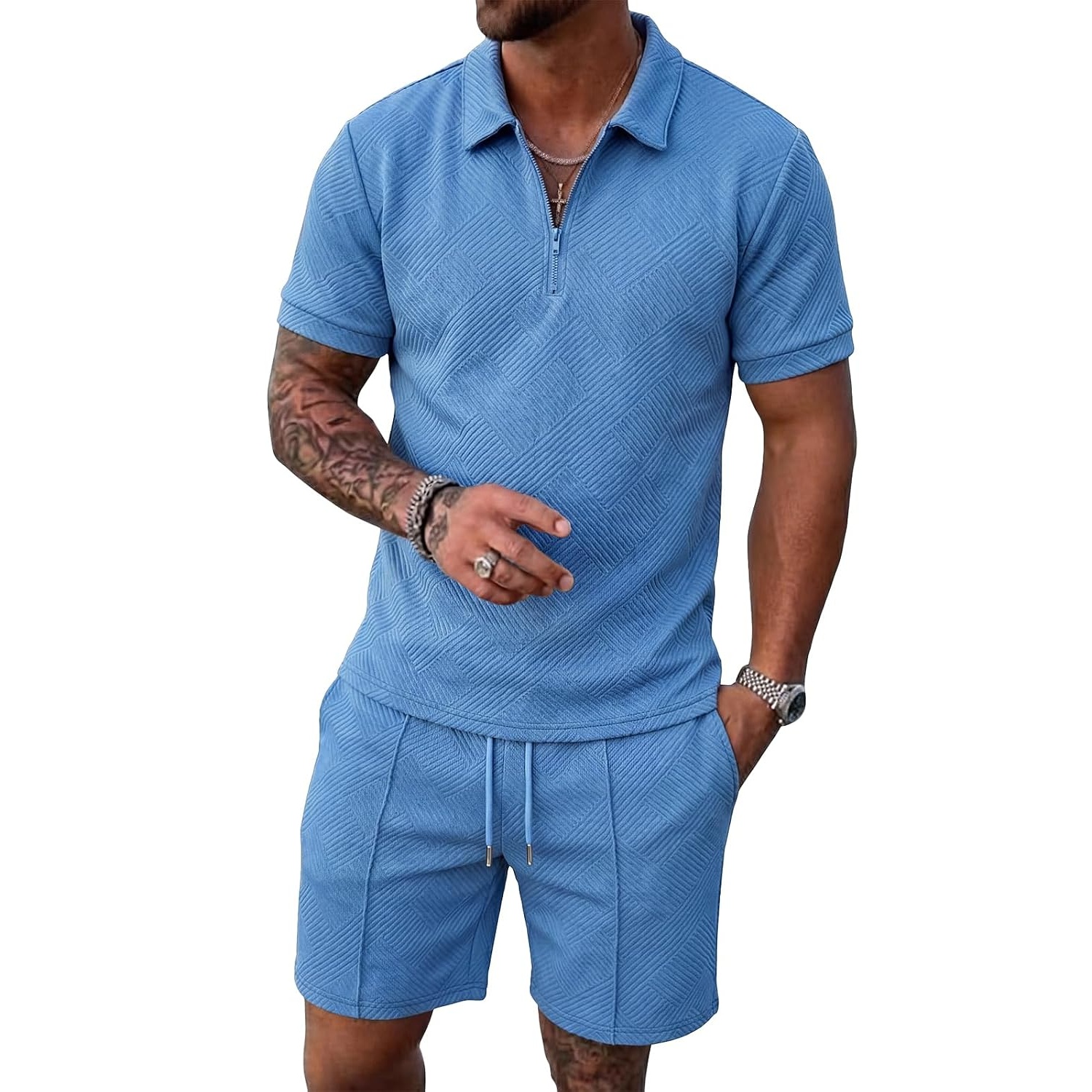 Casual Summer Shorts And Polo Shirt Set For Men