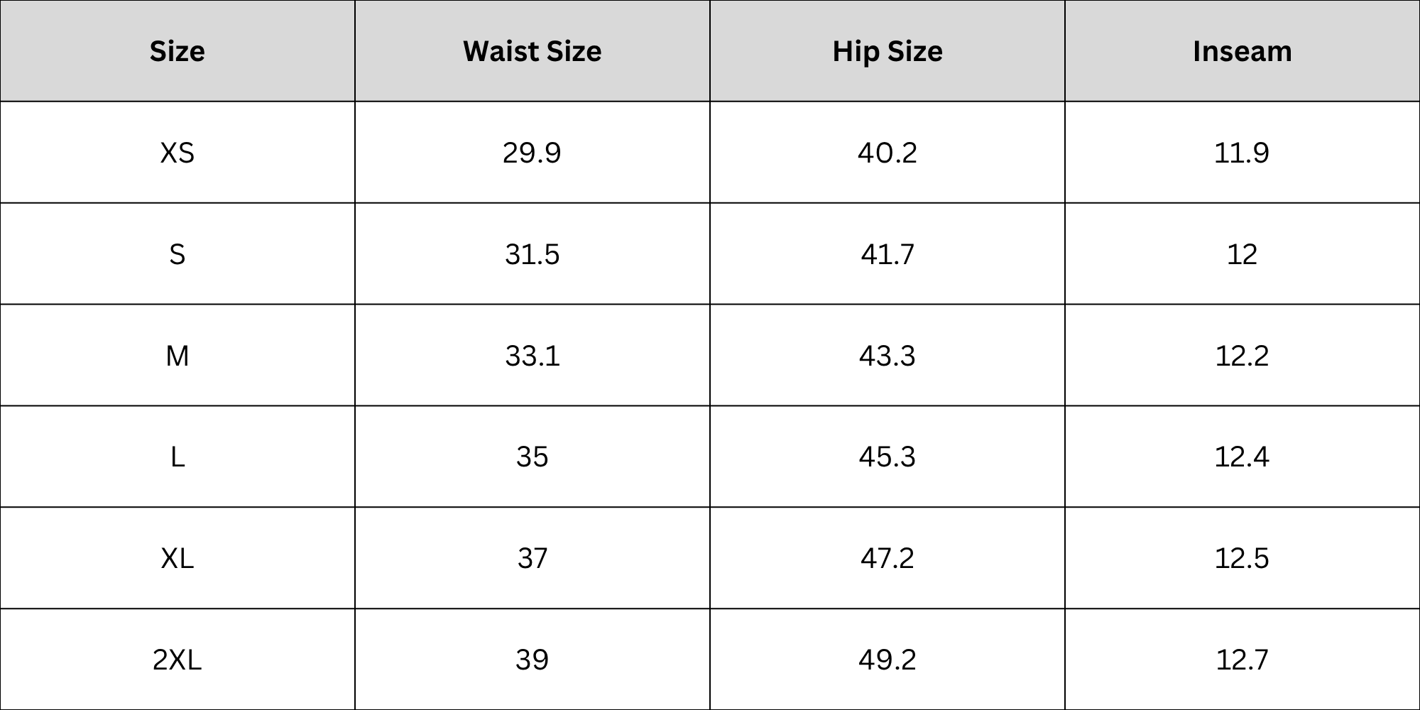 Size Chart
