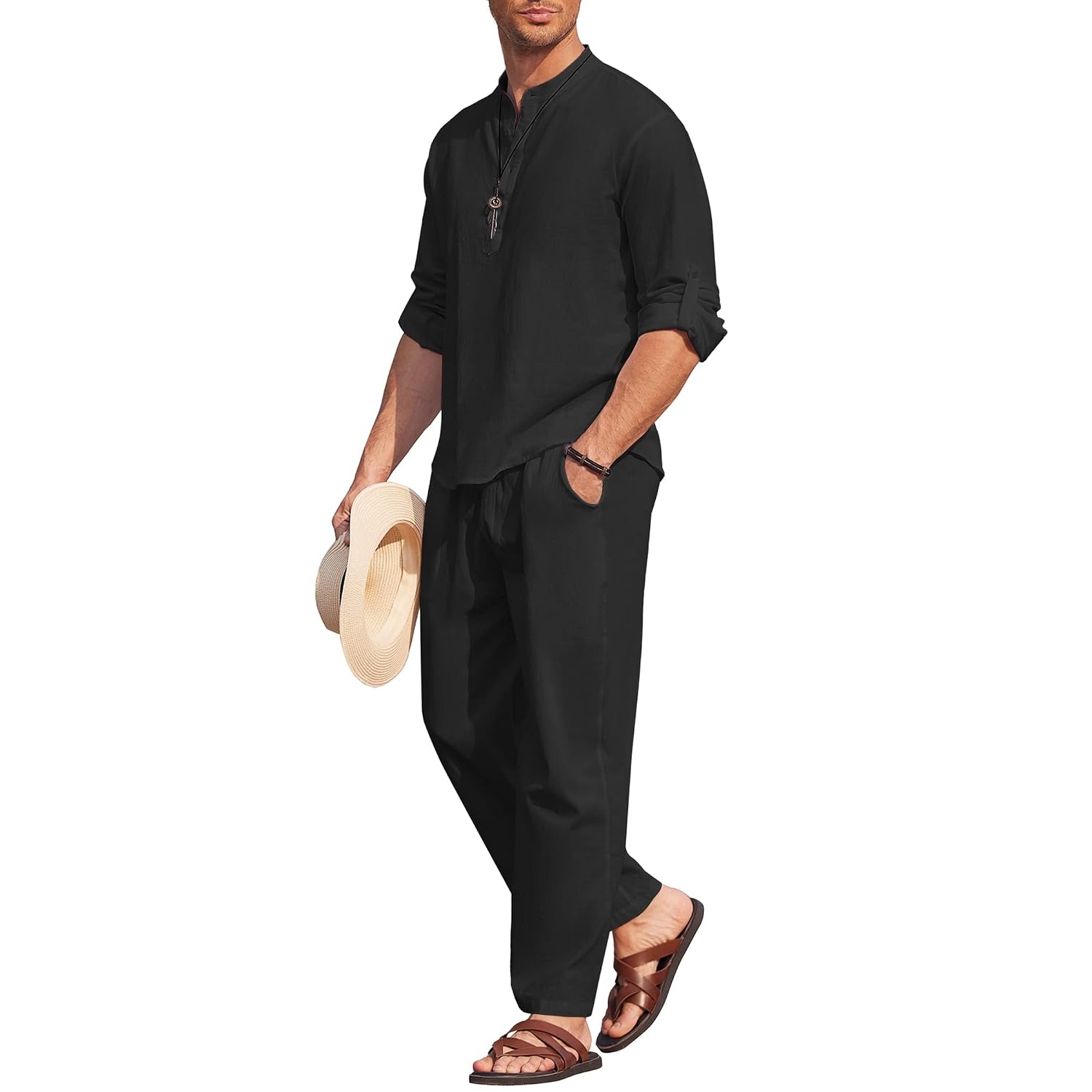 Casual Slim Cotton Linen Pant And Shirt Set For Men