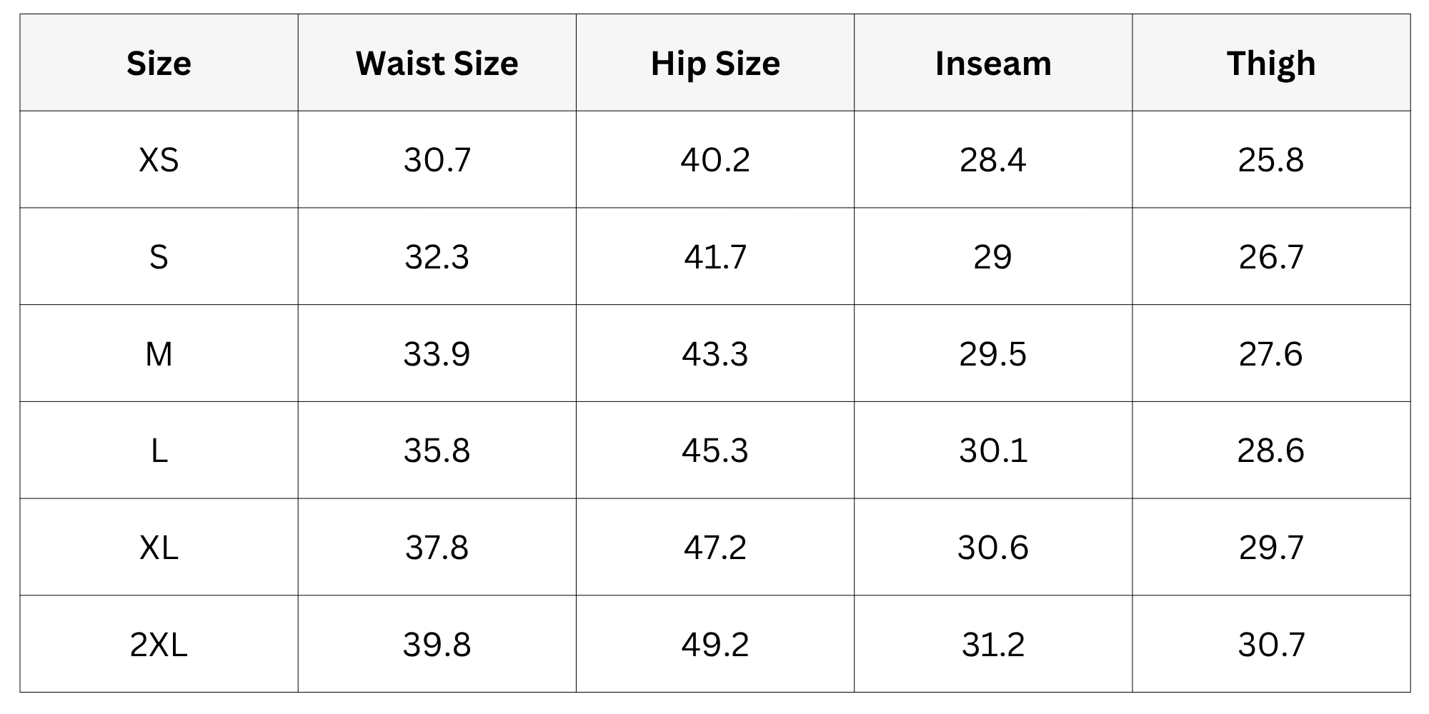 Size Chart