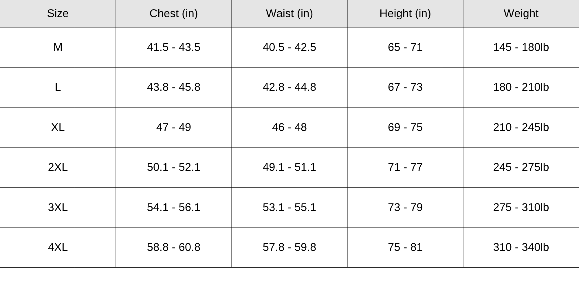 Size Chart