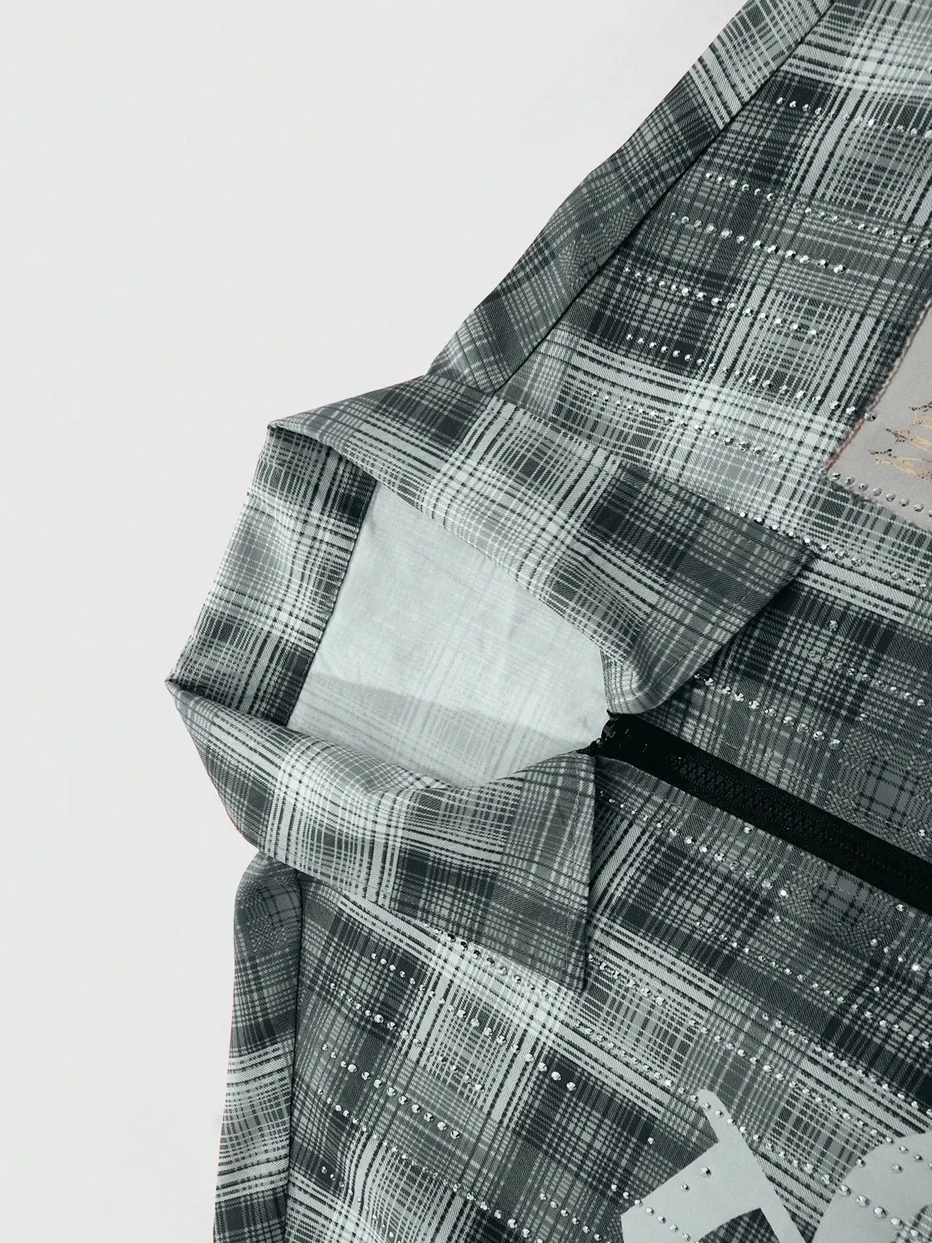 Men's Gothic Graphic Print Rhinestone Plaid Casual Shirt, Street Style Fitted-Woven Fabric, All-Season Fashionable Design, Menswear