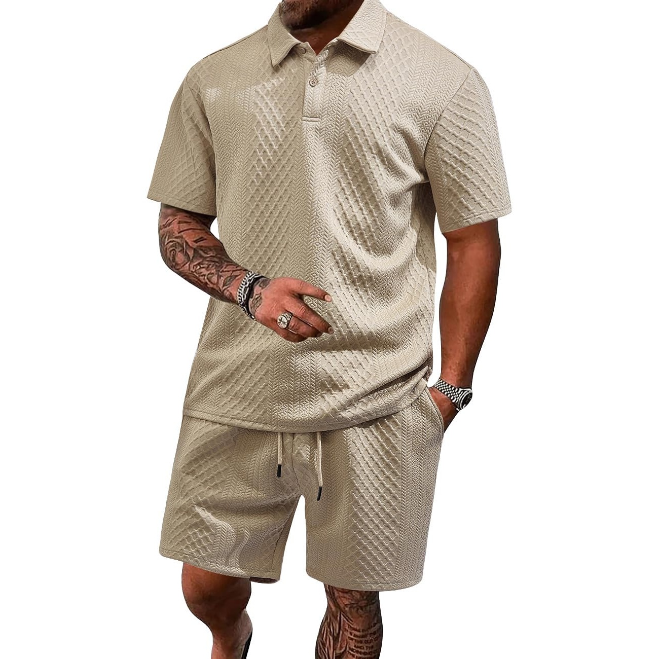 Casual Summer Athletic Shorts And Polo Shirt set For Men