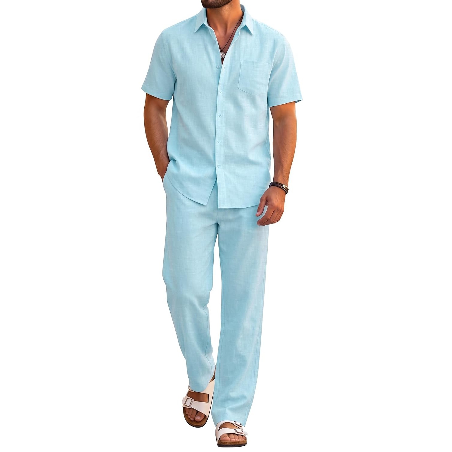 Casual Beach Shorts And Shirt Outfit Set For Men