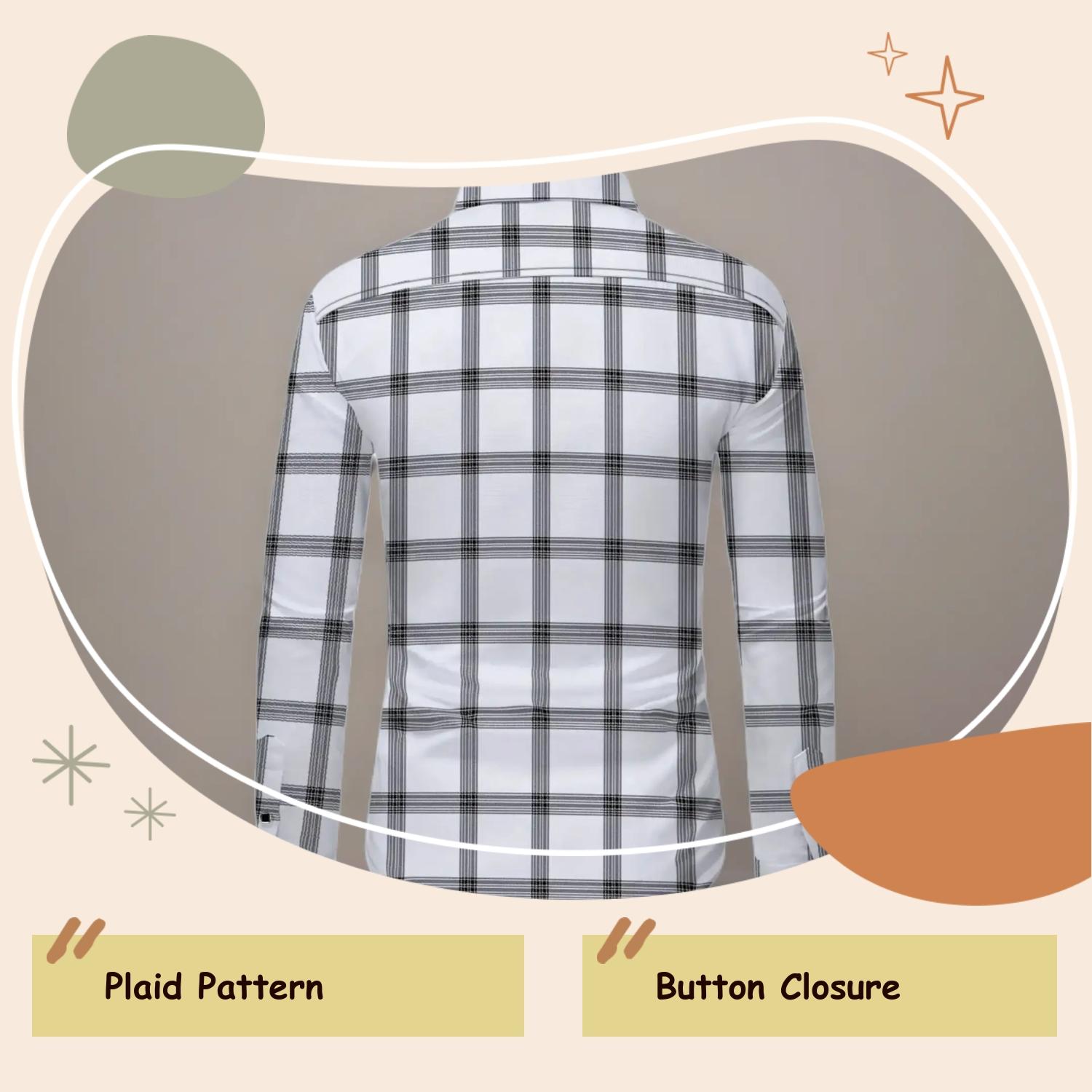 Men's Plaid Checkered Print Checked Button Closure Shirt, Casual Button Down, Regular Fit Fitted Casual Long Sleeve Collared Top for All Seasons, Men's Clothes for Daily Wear, Casual Style