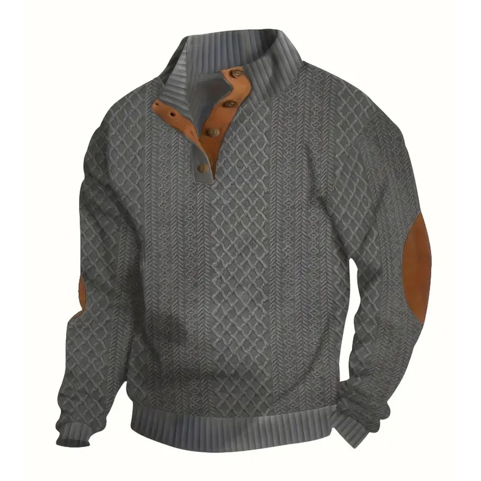 Textured Henley Long Sleeve Button Up Sweater With Stand Collar For Men