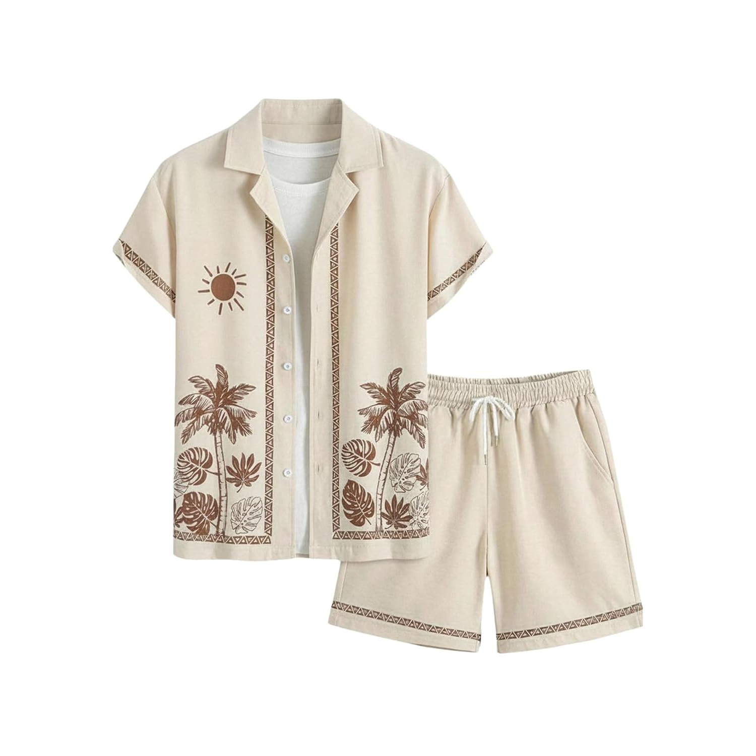 Short Sleeve Button Down Vacation Shirt and Drawstring Beach Short Set For Men