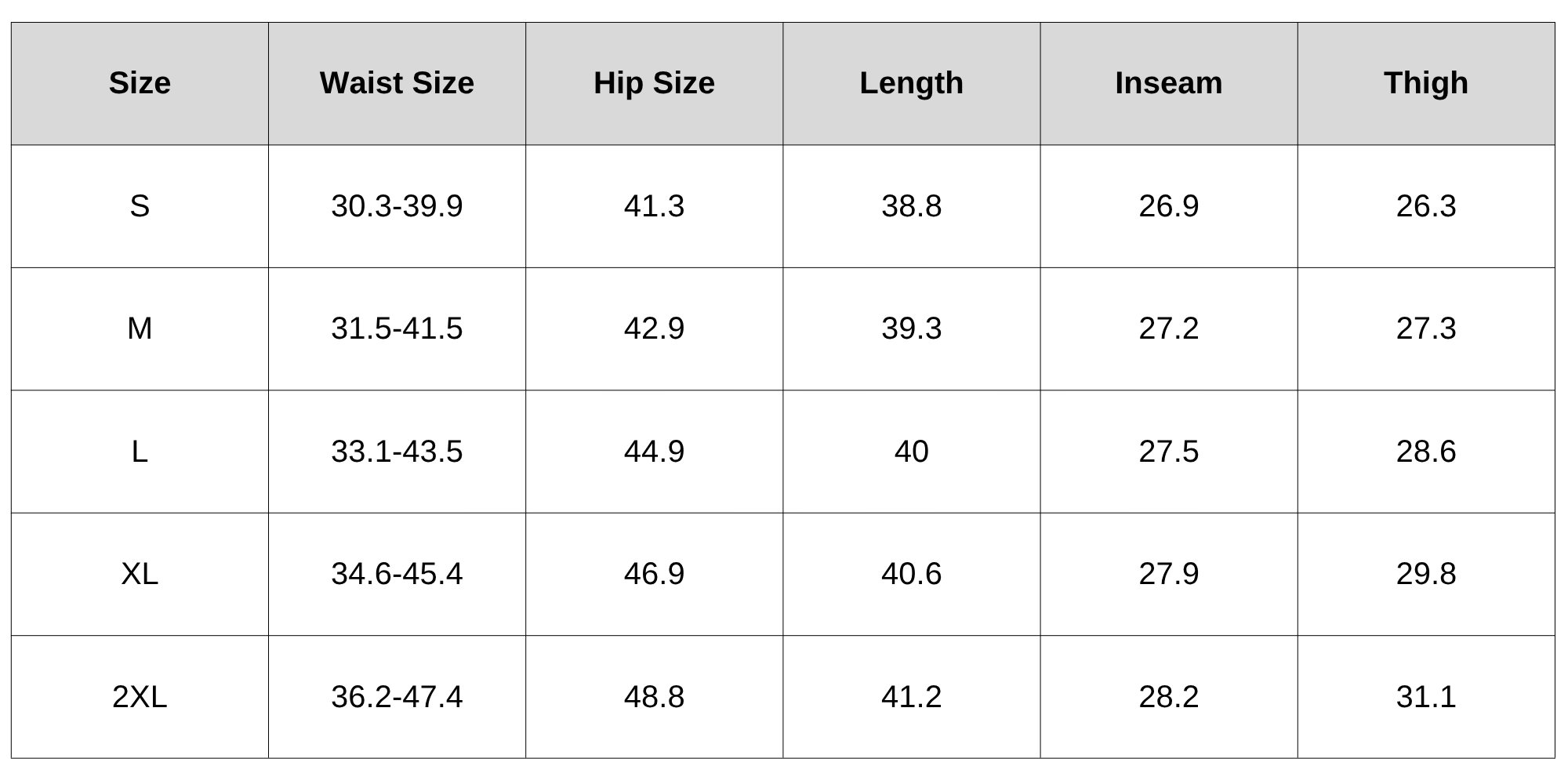 Size Chart