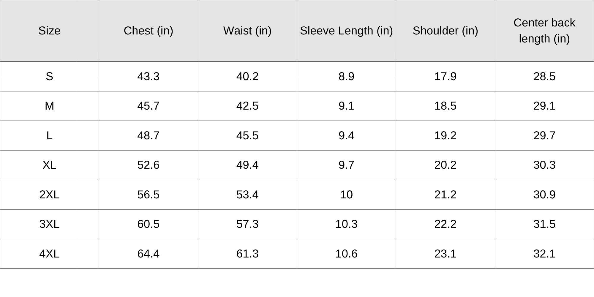 Size Chart
