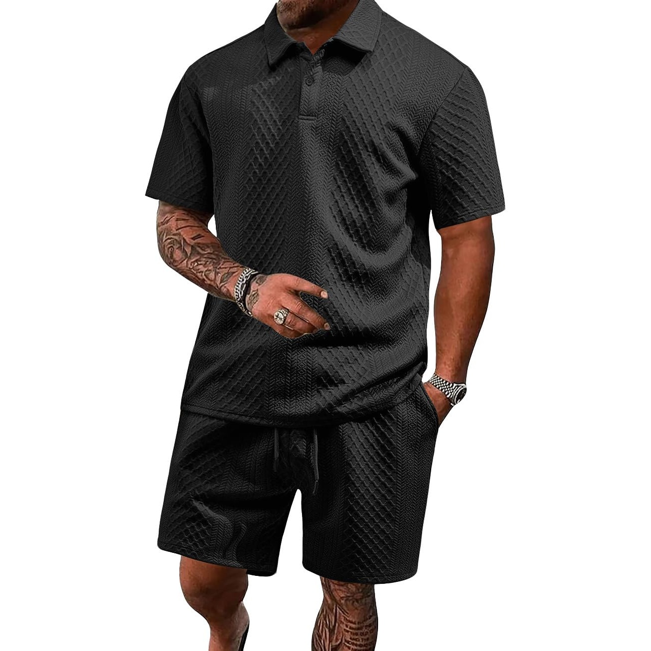 Casual Summer Athletic Shorts And Polo Shirt set For Men