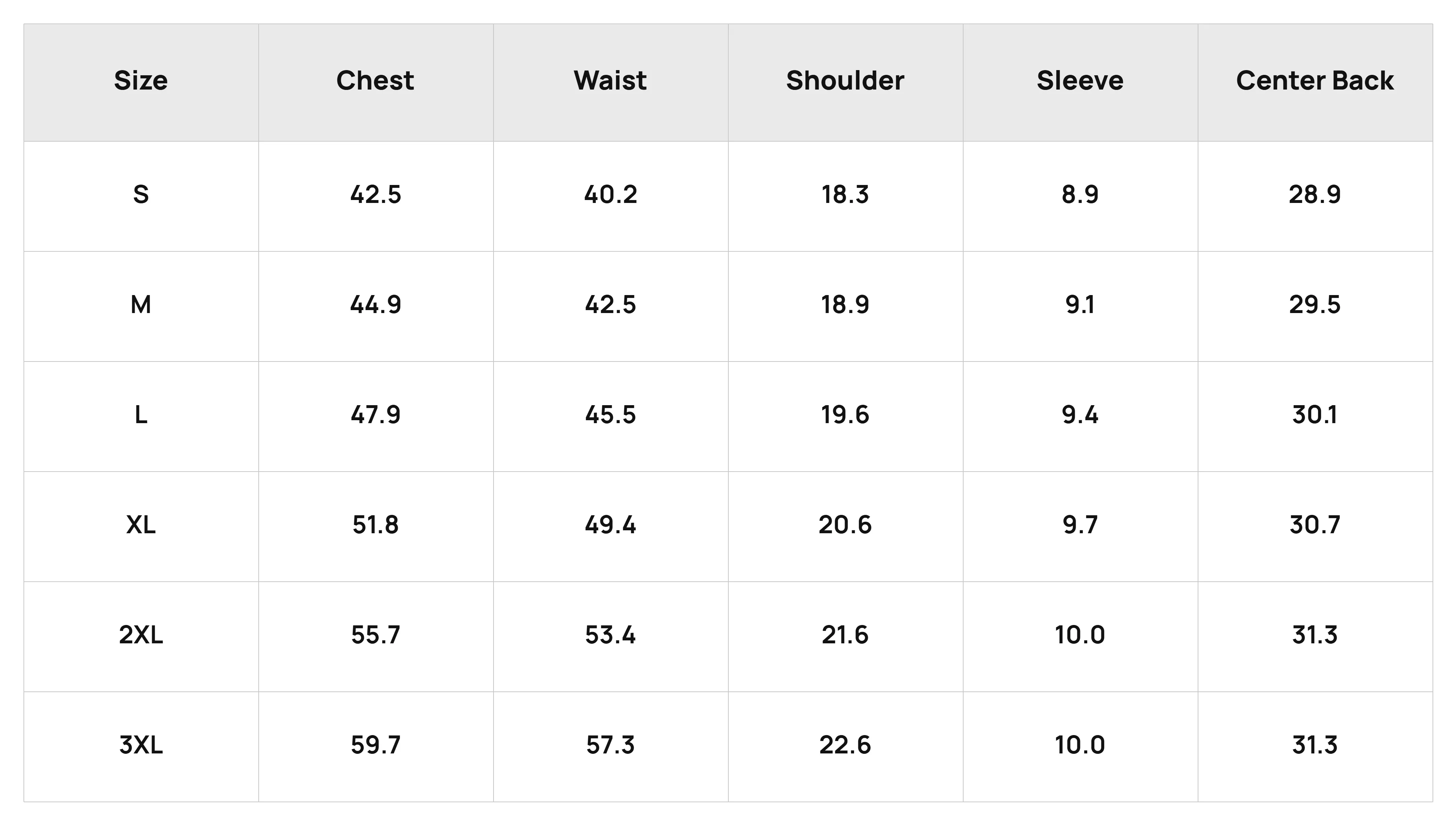 Size Chart