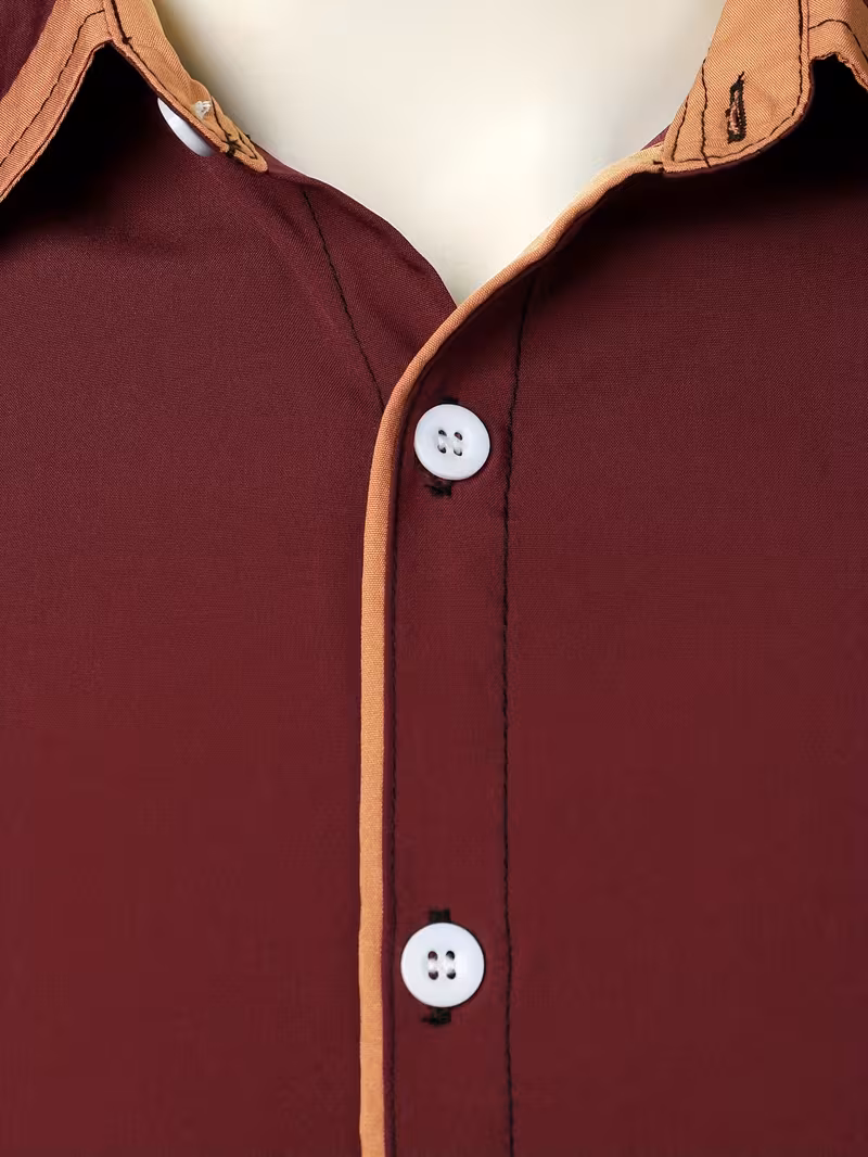 mens statement trim casual trim contrast color long sleeve shirt brick red 5
