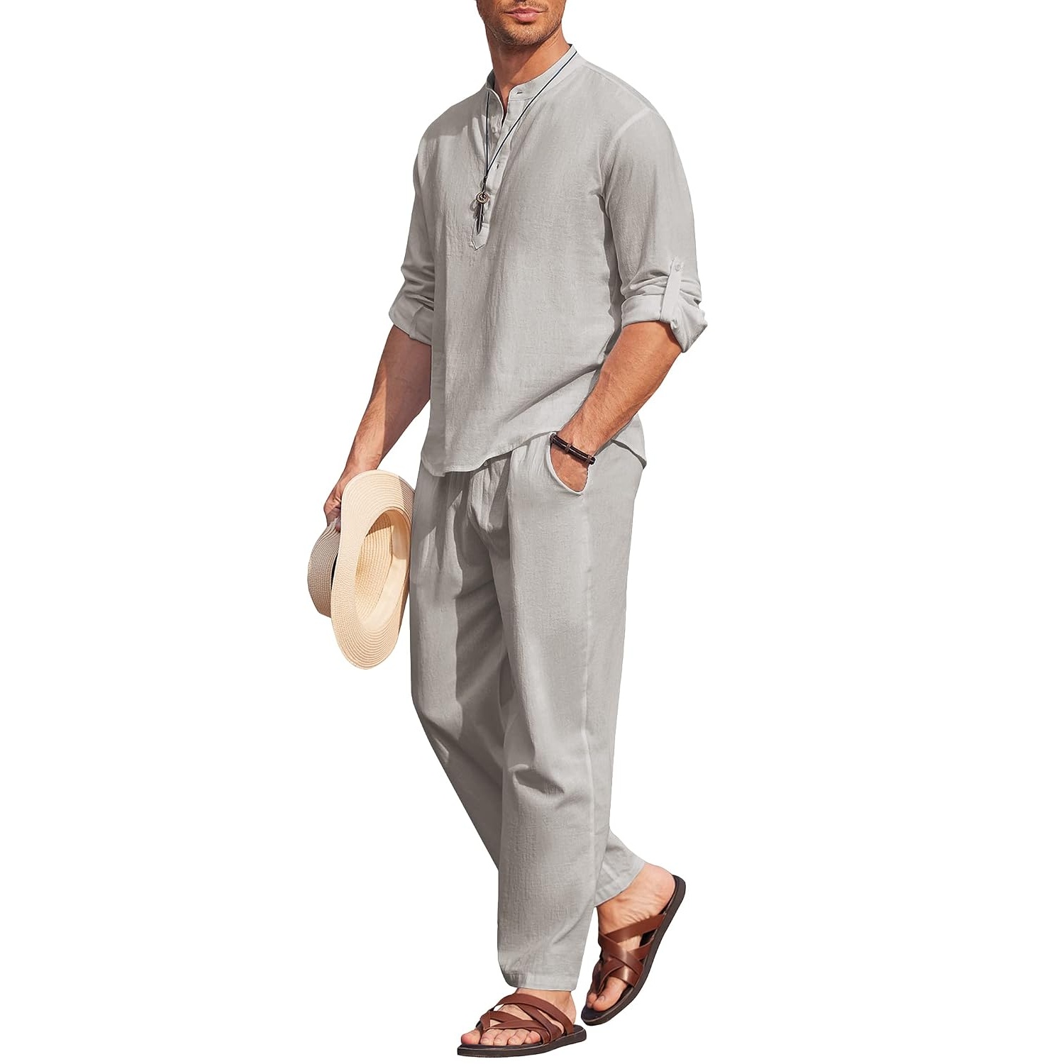 Casual Slim Cotton Linen Pant And Shirt Set For Men