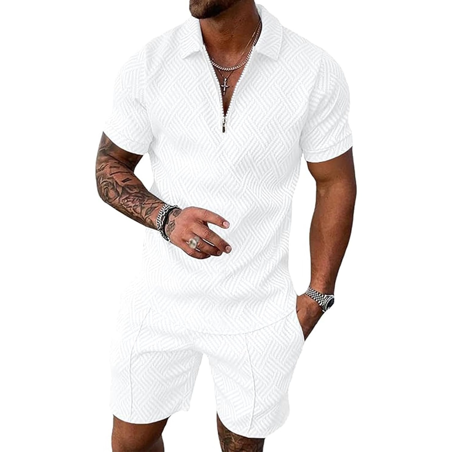 Casual Summer Shorts And Polo Shirt Set For Men