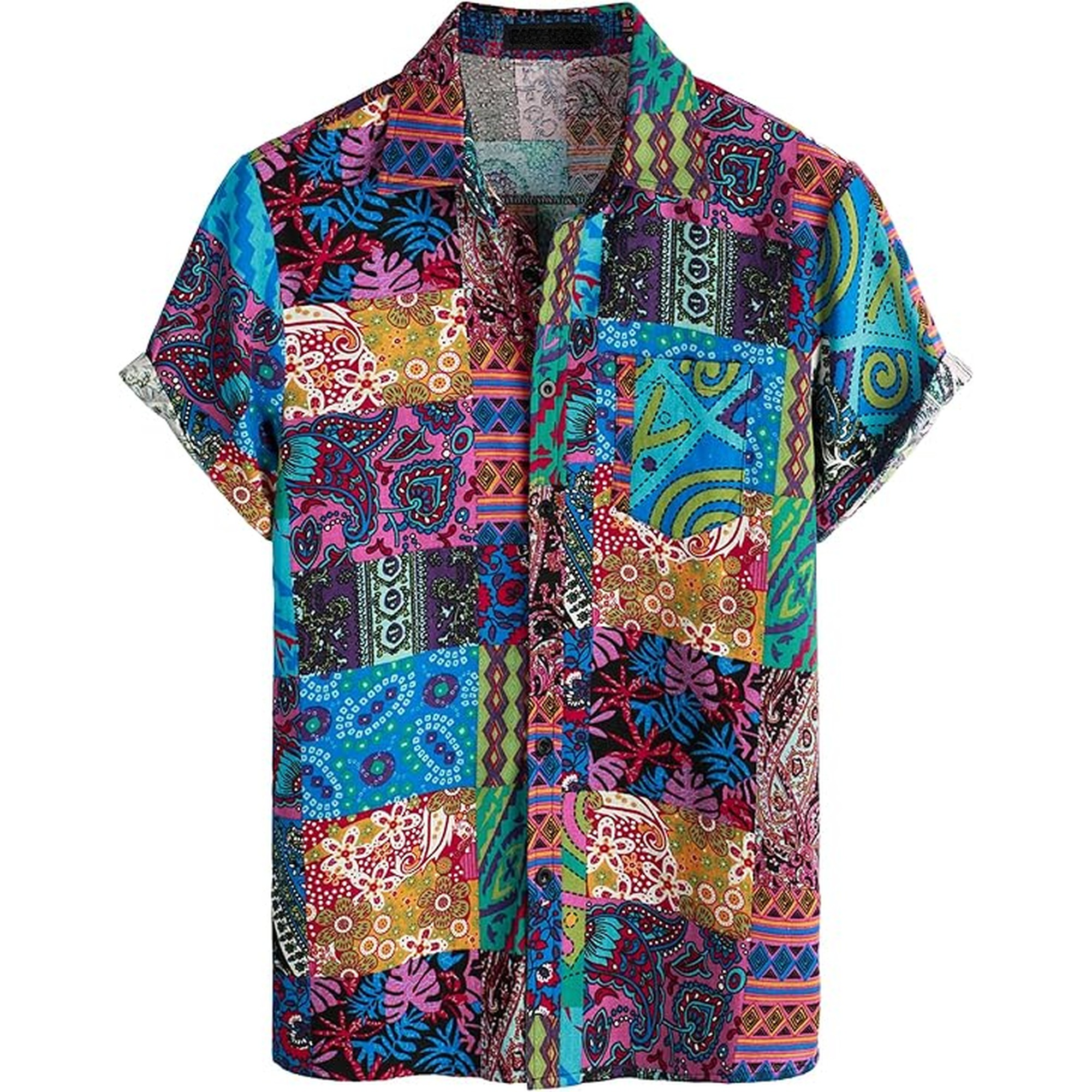 Printed Casual Short Sleeve Button Down Shirts For Men