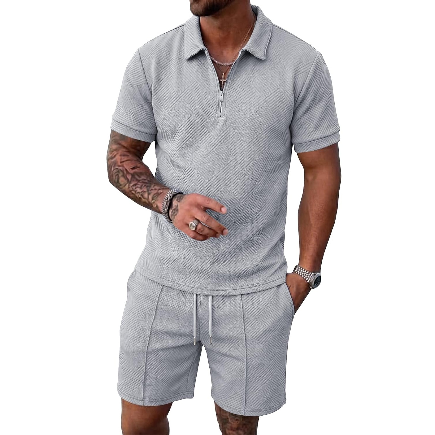 Casual Summer Shorts And Polo Shirt Set For Men