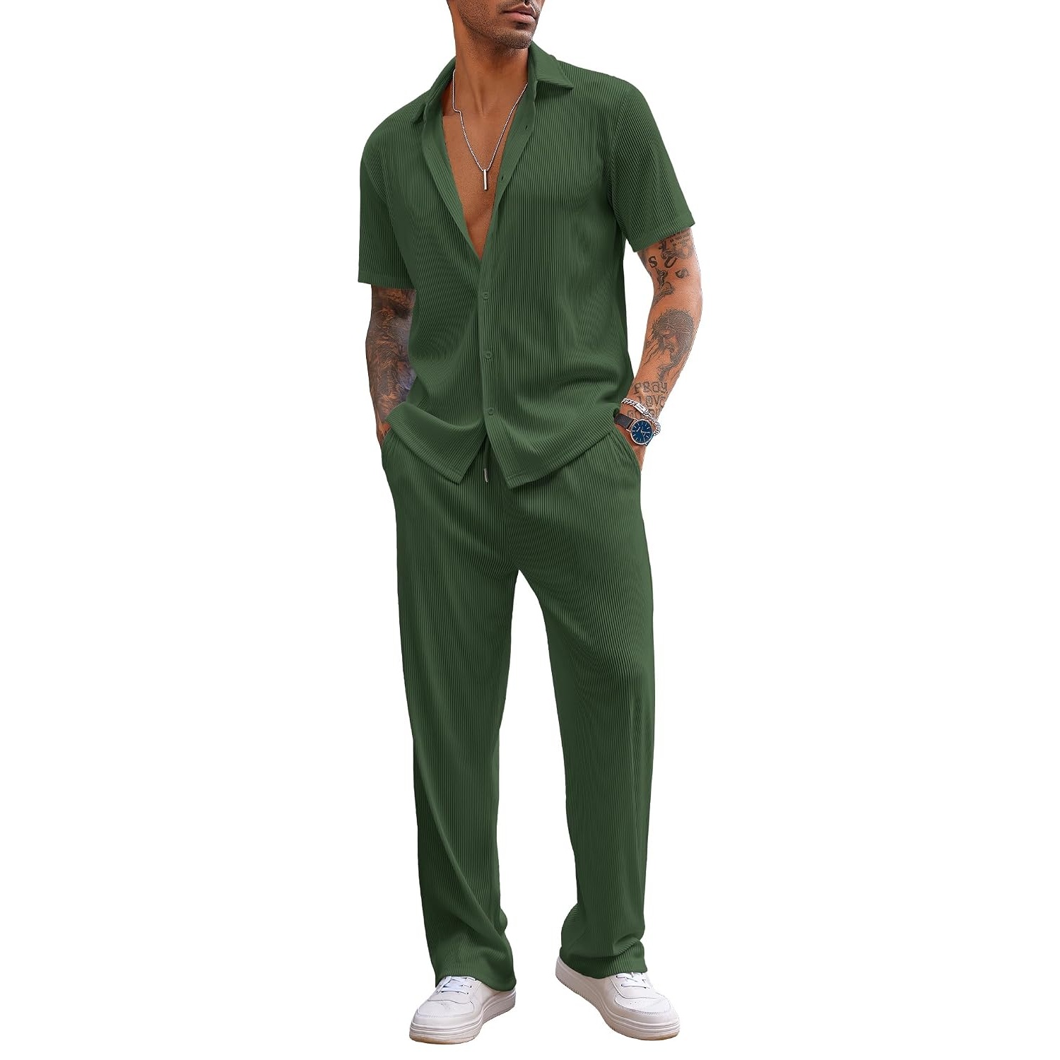 Short Sleeve Button Down Shirt And Short Set For Men