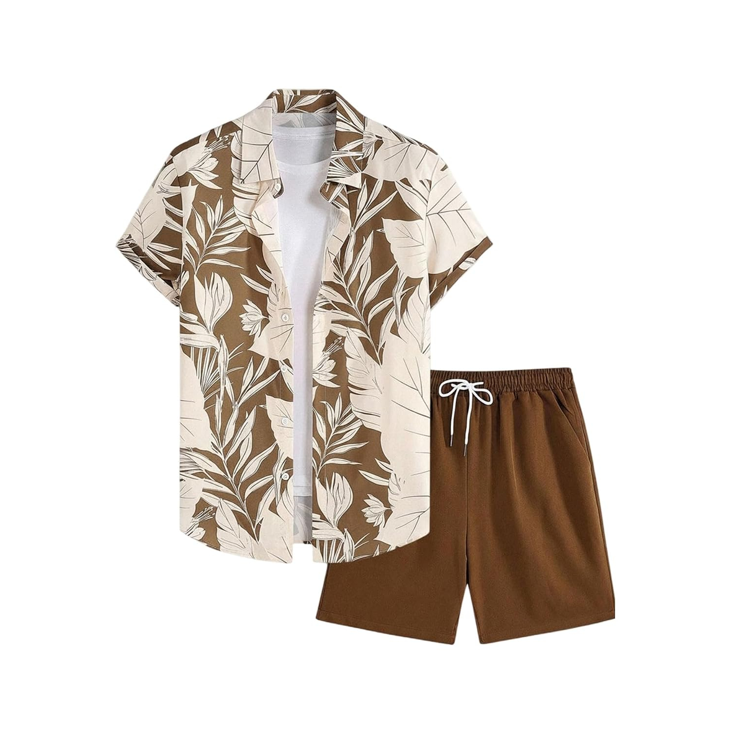 Short Sleeve Button Down Vacation Shirt and Drawstring Beach Short Set For Men