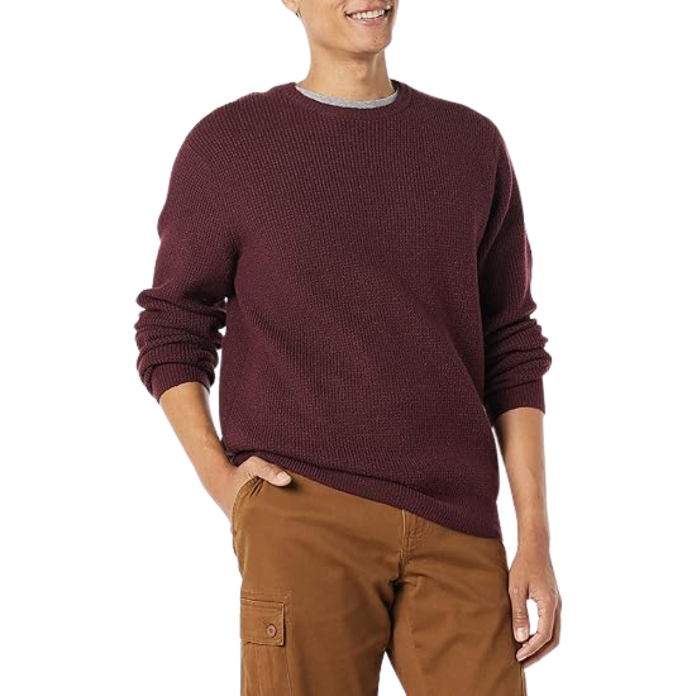 Amazon Essentials Men's Long-Sleeve Soft Touch Waffle Stitch Crewneck Sweater