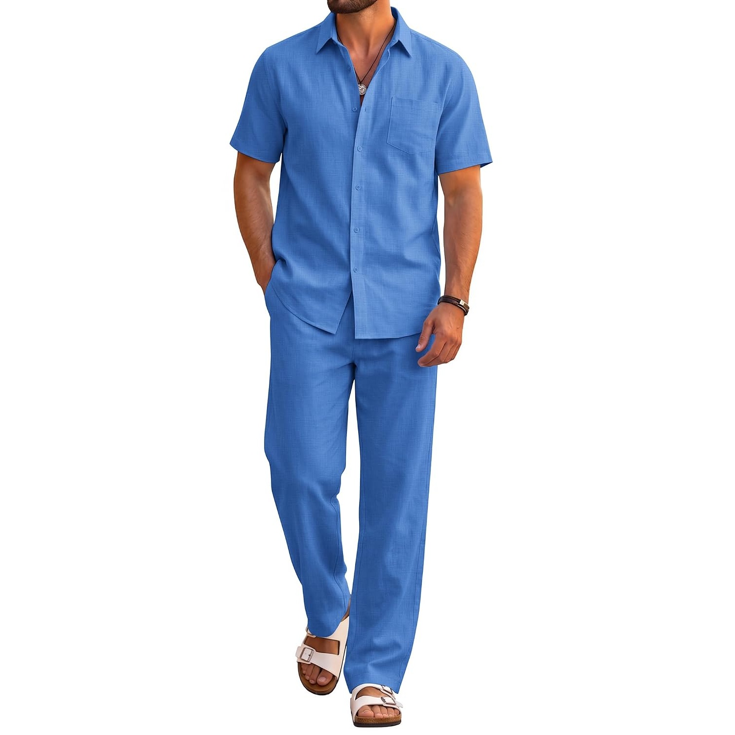 Casual Beach Shorts And Shirt Outfit Set For Men