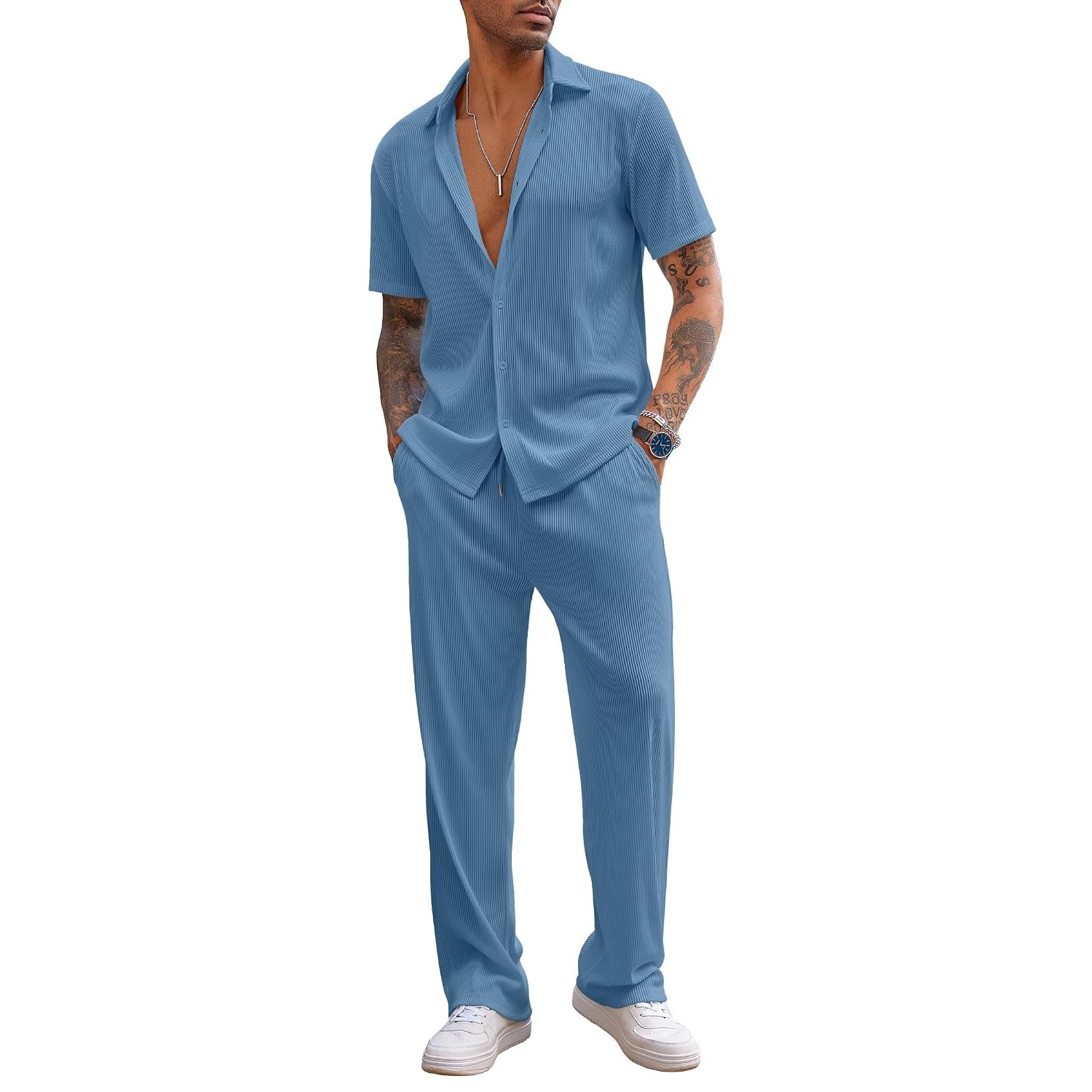 Short Sleeve Button Down Shirt And Short Set For Men