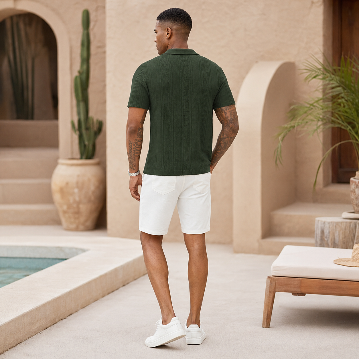 Short Sleeve Beach T Shirt With Textured Design For Men