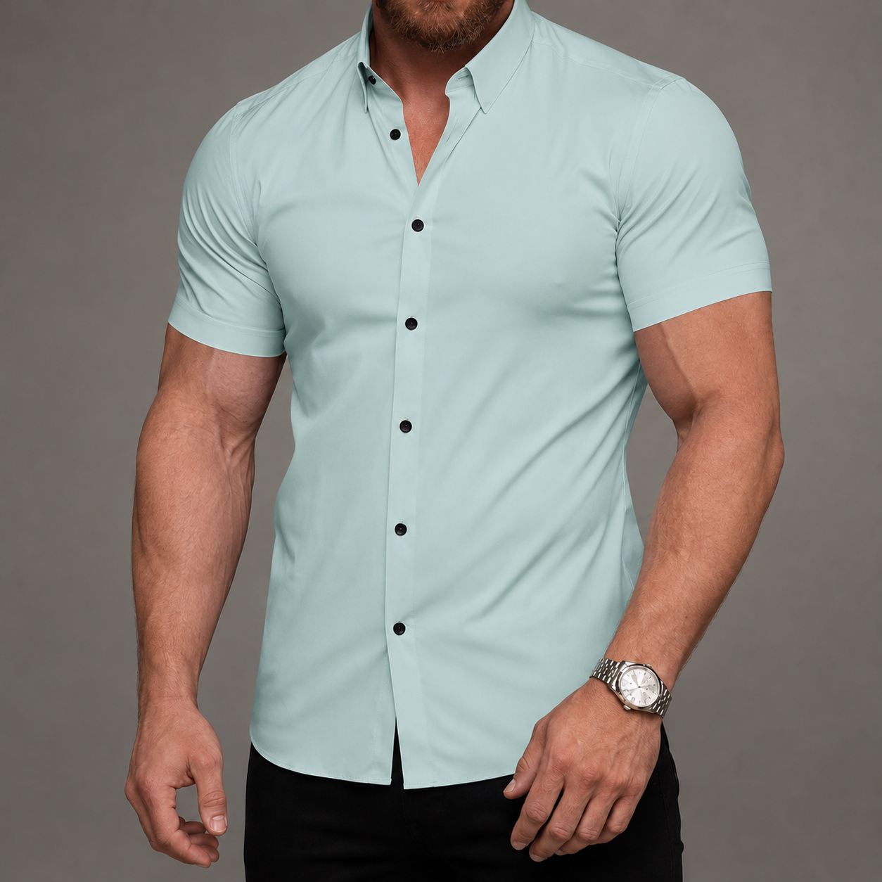 Short Sleeve Lapel Shirt With Button Detail With Non Iron Finish For Men