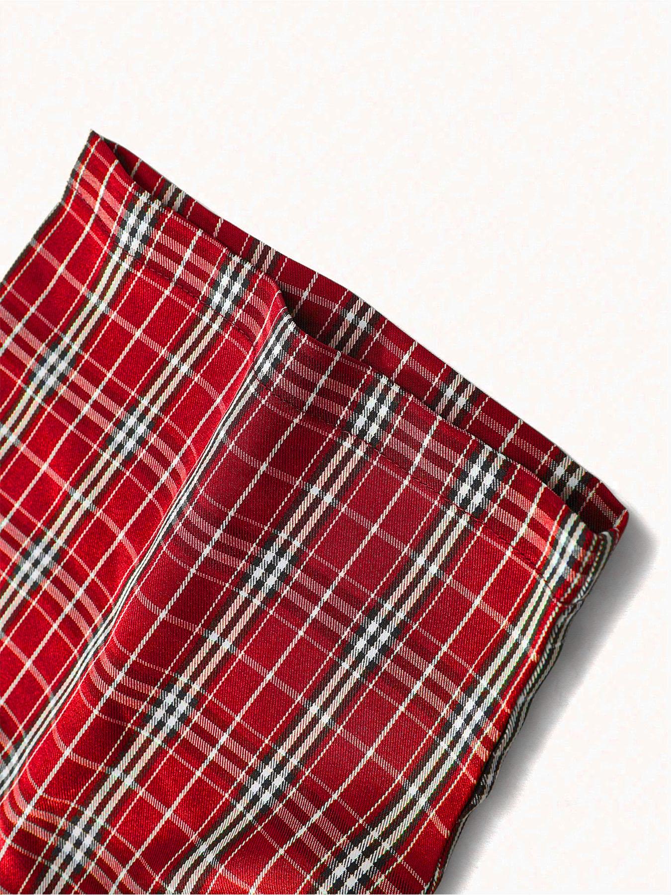 Retro Plaid & Letter Print Short Sleeve Shirt, Loose-Fitting Woven Top for All Seasons, Vintage Style Button Up Front Shirt, Casual Comfy Shirt