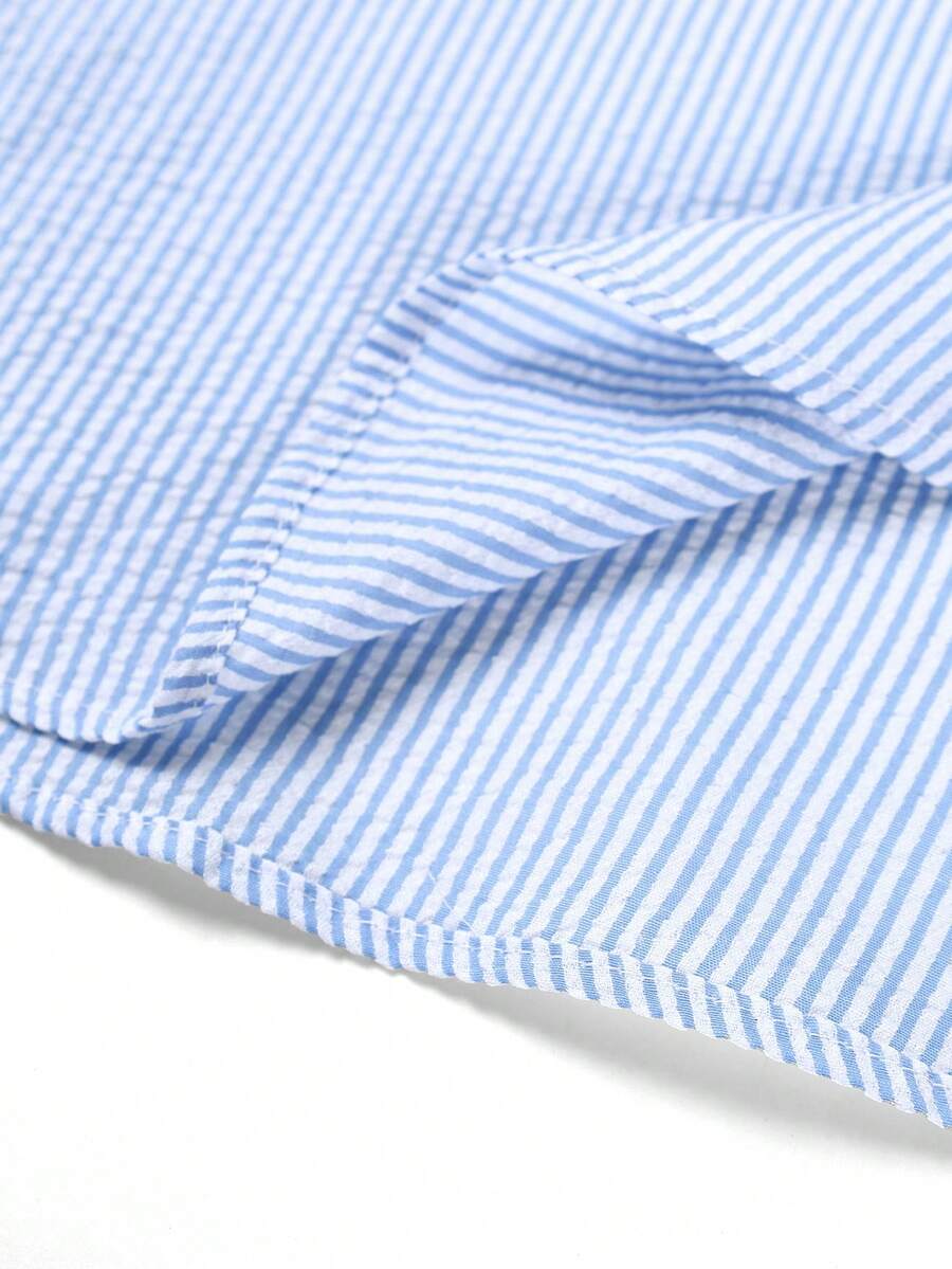 GloMan Men's Linen Blend Half-Placket Shirt, Lightweight Breathable Long Sleeve Casual Loose Fit Vacation Shirt, Suitable For Holiday, Party, Office Wear, Unique Casual Gift For Men, Blue - Blue - View 6
