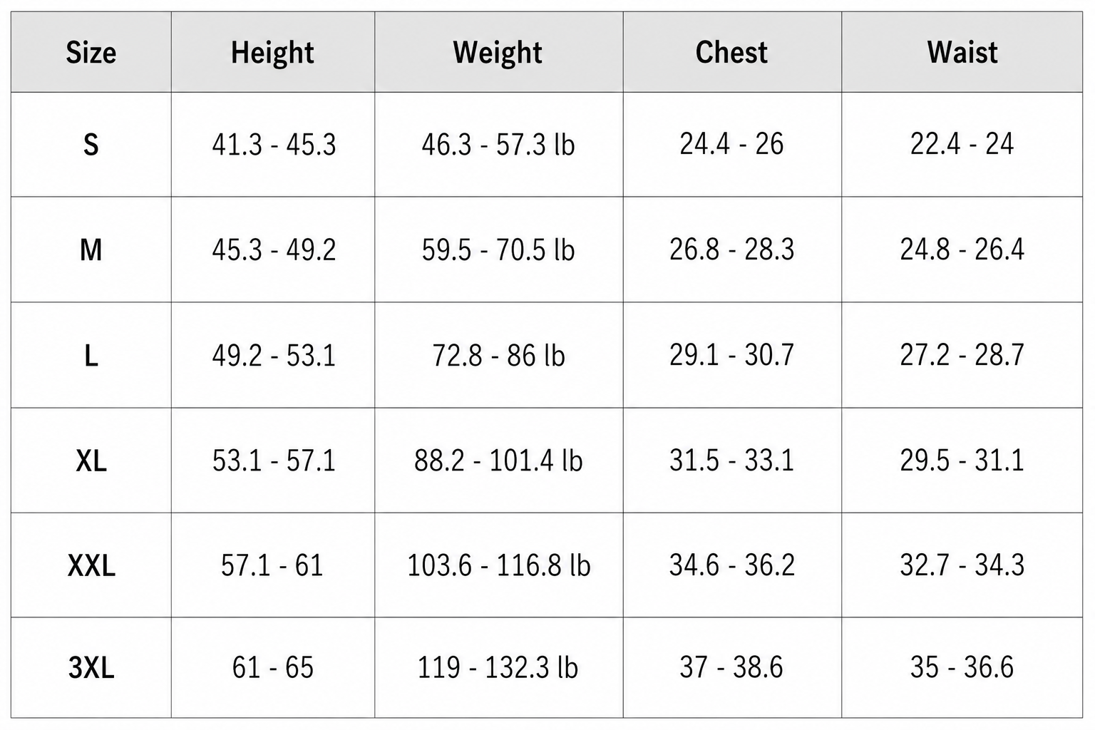 Size Chart