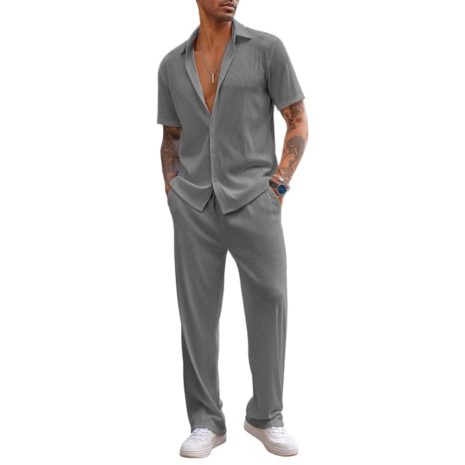 Short Sleeve Button Down Shirt And Short Set For Men