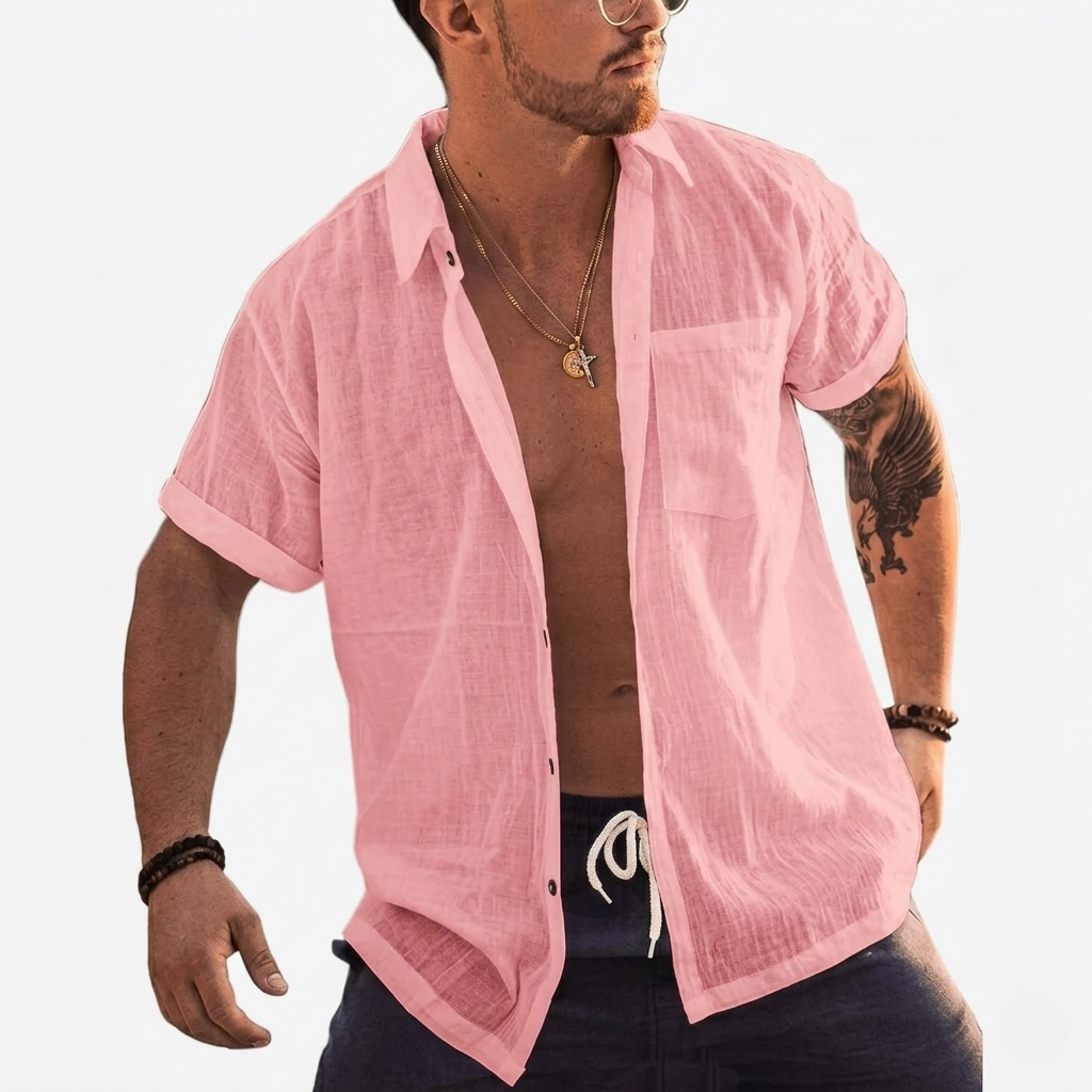 Short Sleeve Button Up Summer Shirt With Pocket For Men