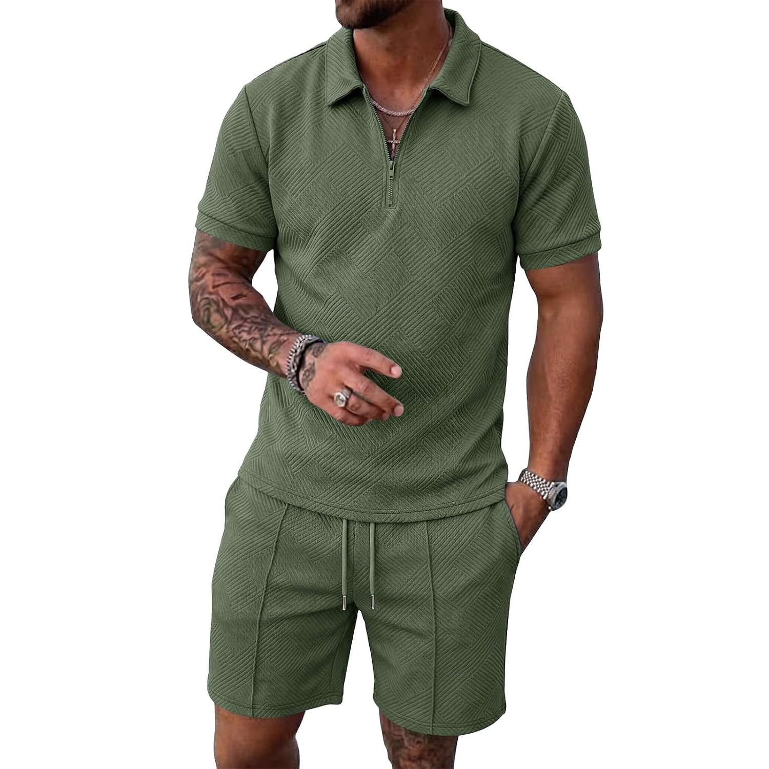 Casual Summer Shorts And Polo Shirt Set For Men