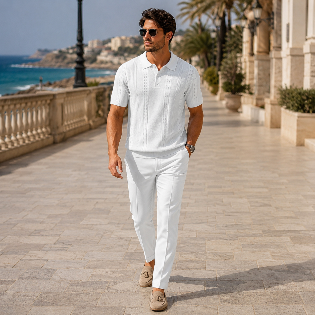Cuban Guayabera Polo Shirt With Button Front For Men