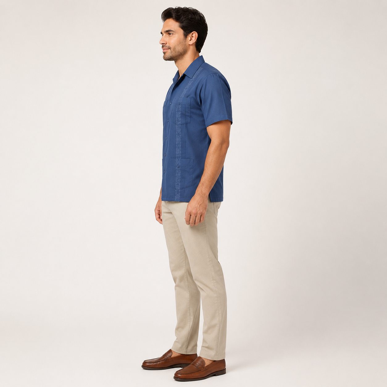 Short Sleeve Guayabera Shirt With Cuban Design For Men