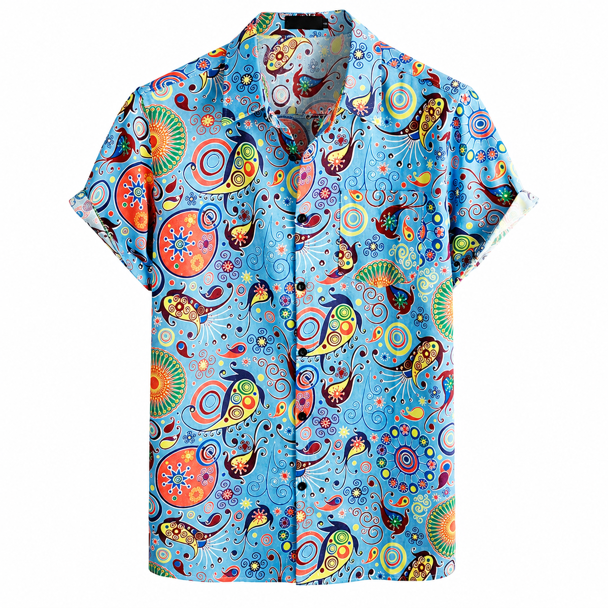 Printed Casual Short Sleeve Button Down Shirts For Men