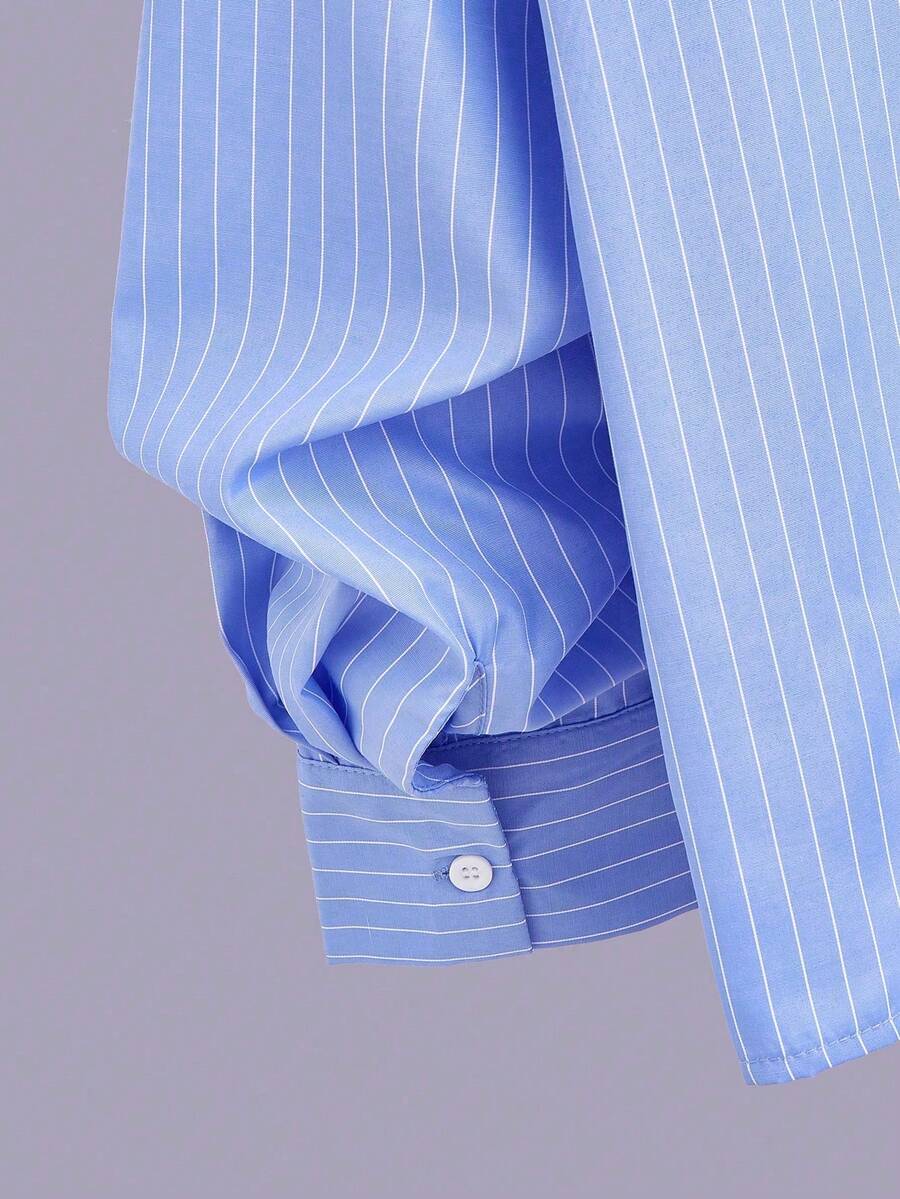 Men's Single-Breasted Casual/Commute Striped Short Sleeve Shirt - Blue - View 6