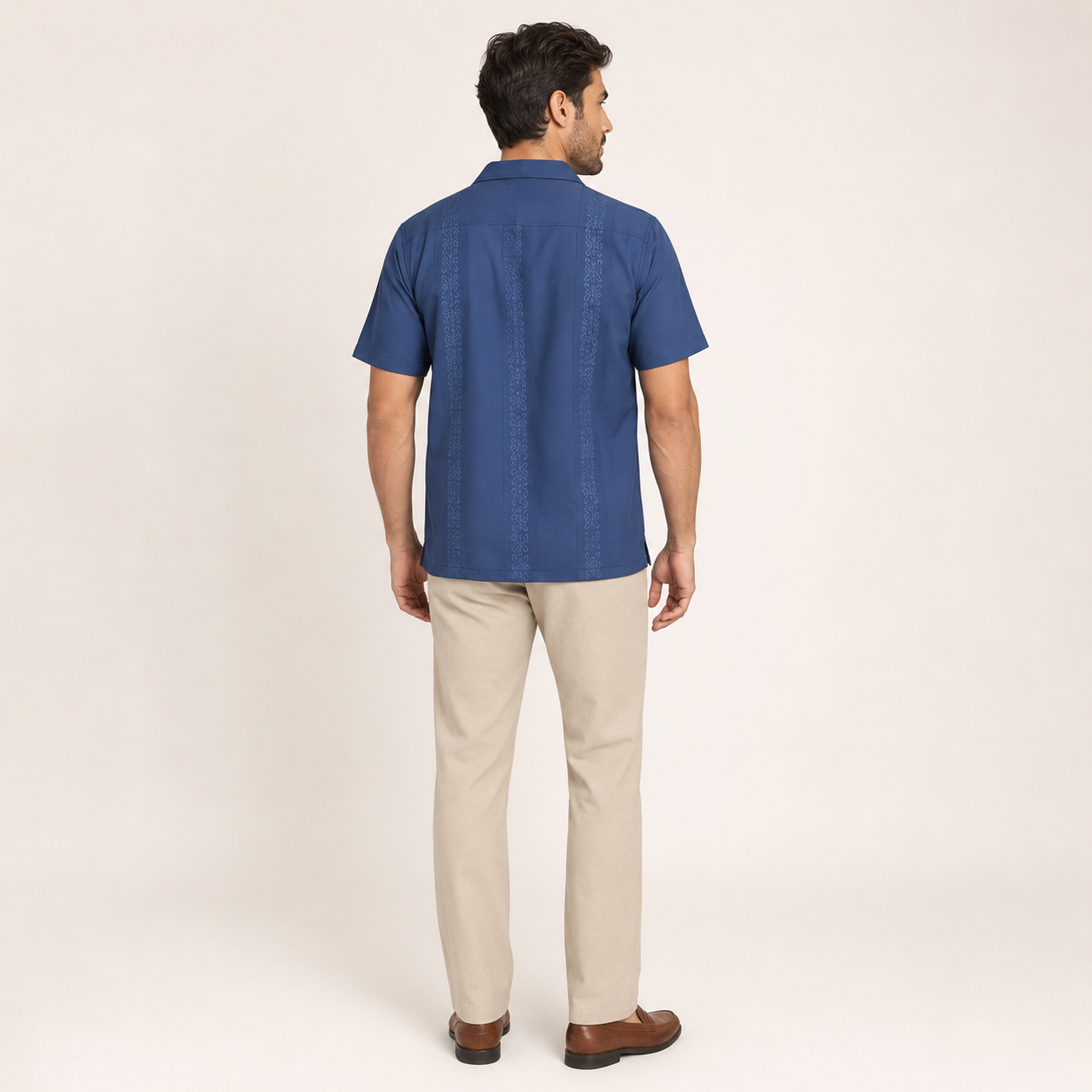 Short Sleeve Guayabera Shirt With Cuban Design For Men