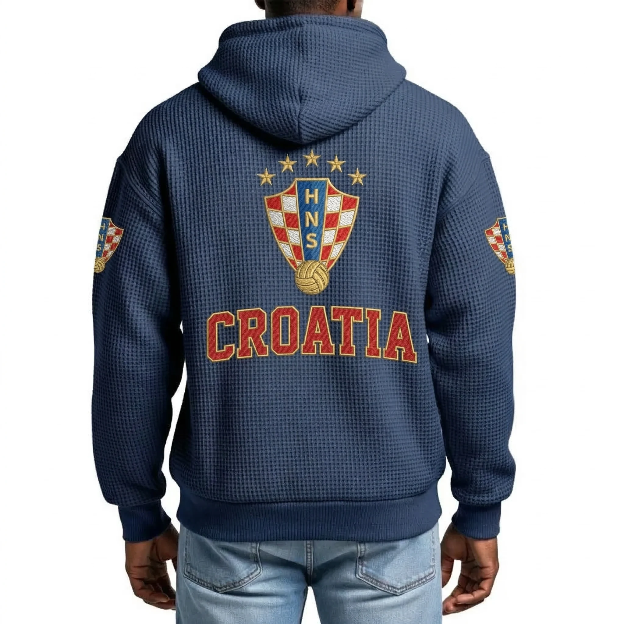 Croatia Printed Waffle Quarter Zip Football Fan Hoodie