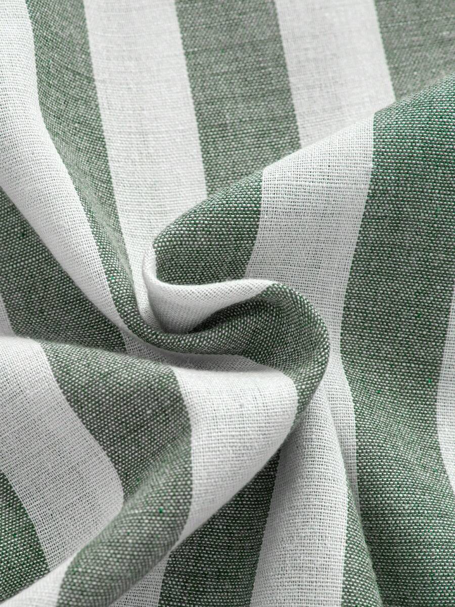 Fashionable Striped Men's Shirt, Summer Casual Long Sleeve Button-Up Collared Shirt, Versatile For Dates, Beach, Vacation - Gray green - View 6
