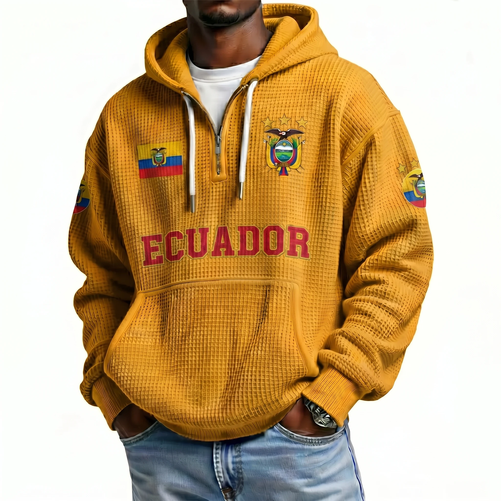 Ecuador Printed Waffle Quarter Zip Football Fan Hoodie