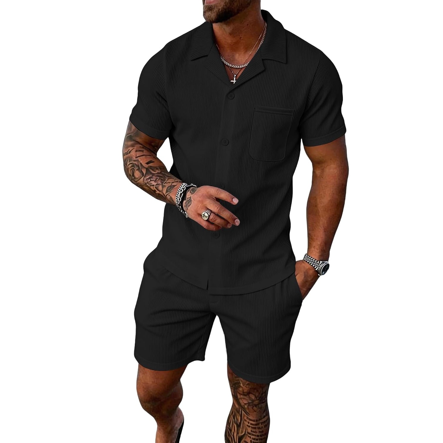 Casual Summer Beach Shorts and Shirt Set Men