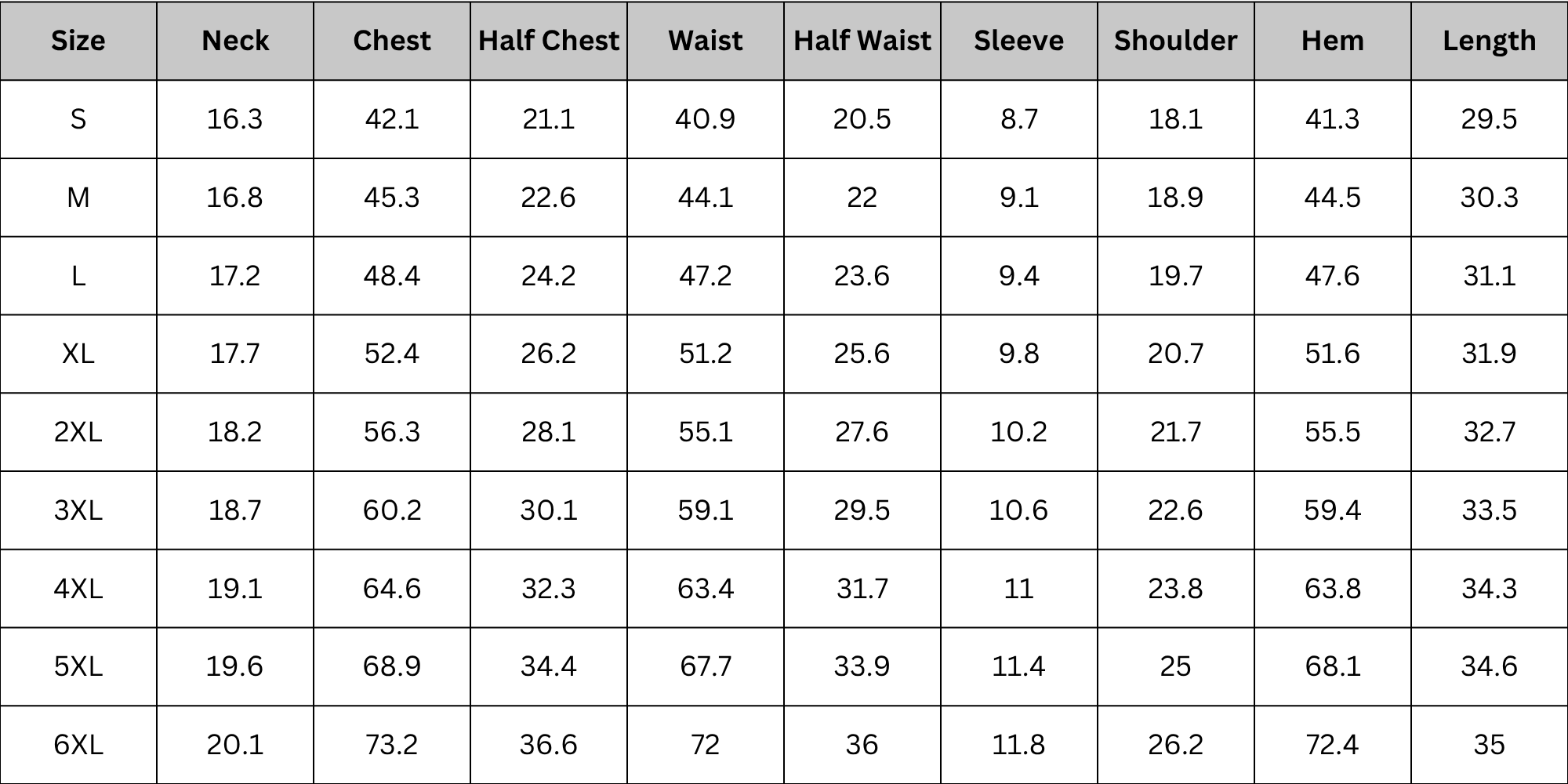 Size Chart