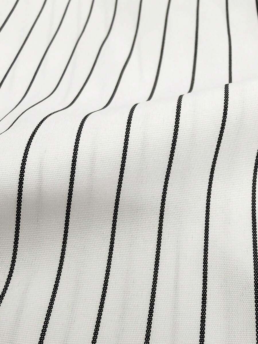 Men's Single-Breasted Casual/Commute Striped Short Sleeve Shirt - White - View 7