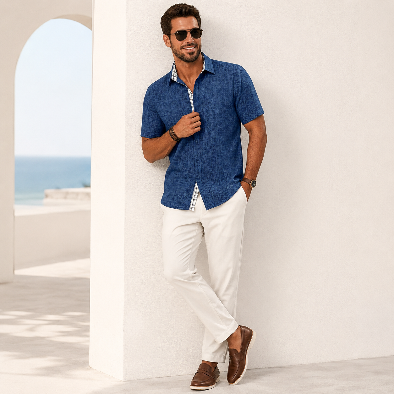 Summer Button Down Shirt With Short Sleeves For Men