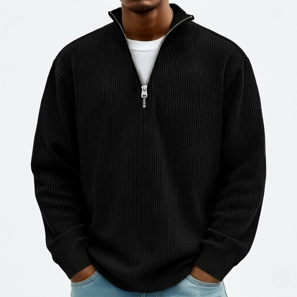 Men Corduroy Zipper Stand Collar Sweatshirt