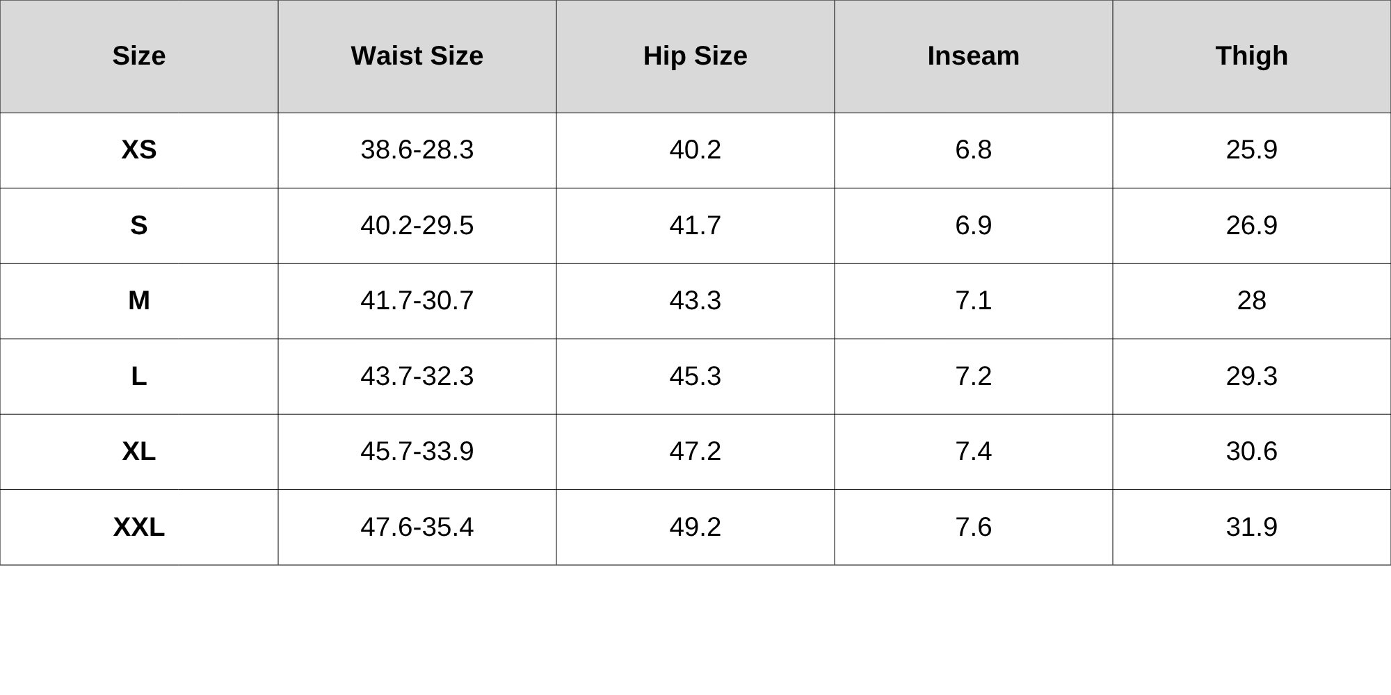 Size Chart