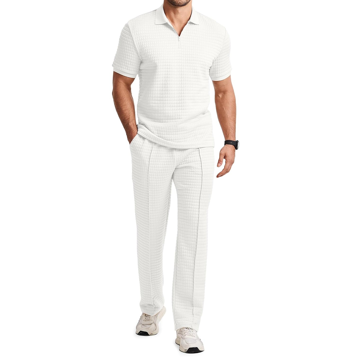 Casual Loungewear Pants Polo Tshirt Set For Men