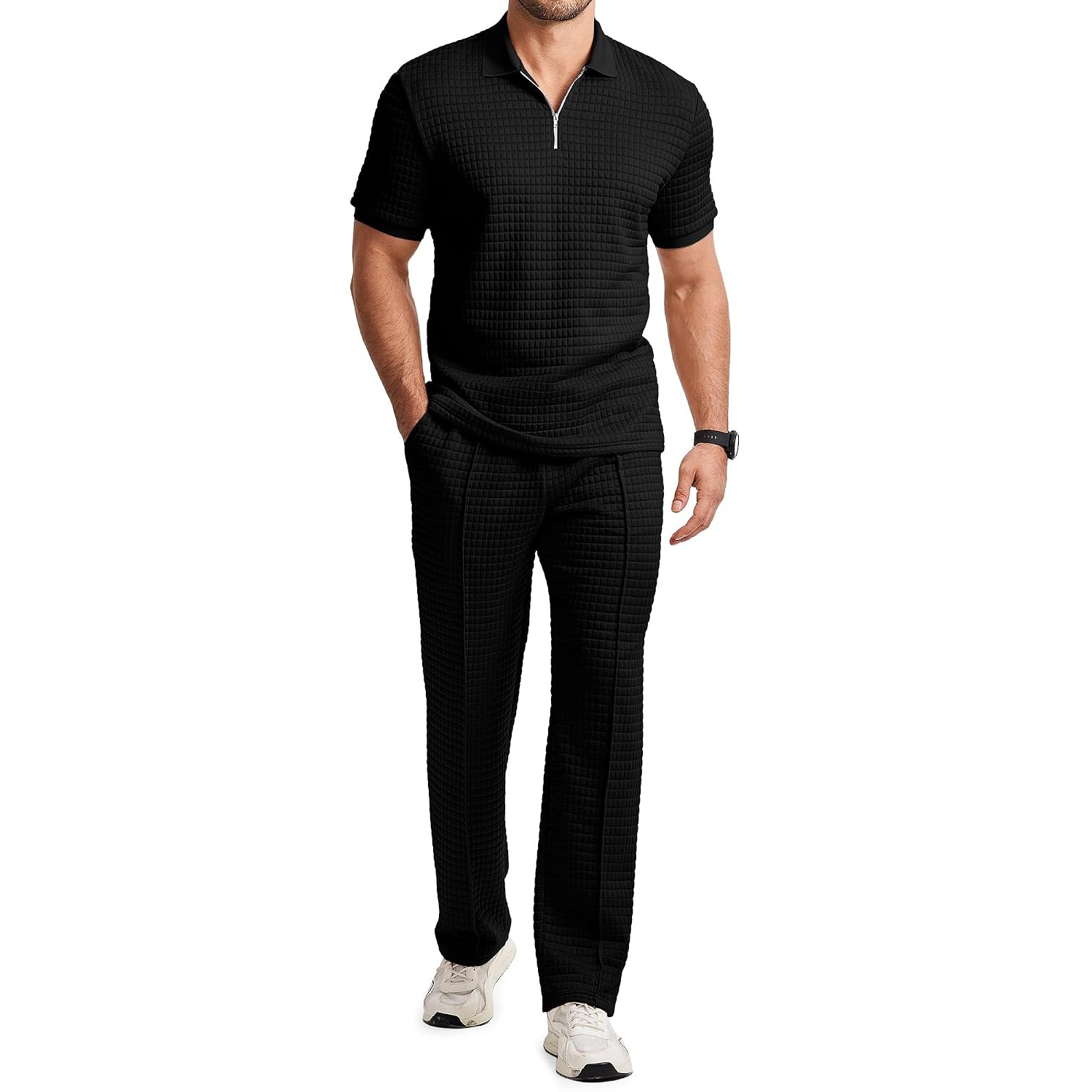Casual Loungewear Pants Polo Tshirt Set For Men